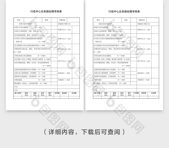 总务部经理考核表企业文档封面word模板