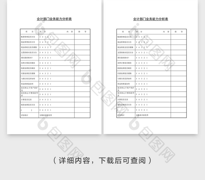 会计部业务能力分析表文档封面word模板