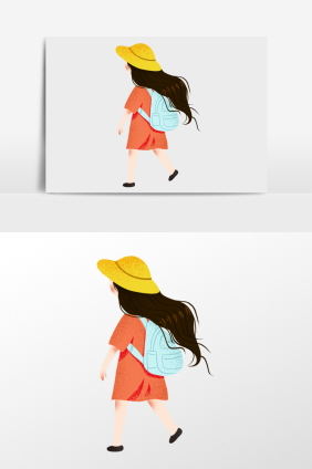 背书包走路的女孩背影插画