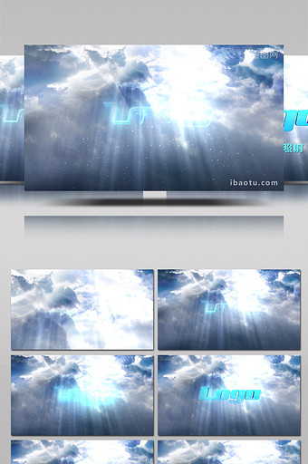 天空光芒照射电影大片般的标志开场AE模板图片