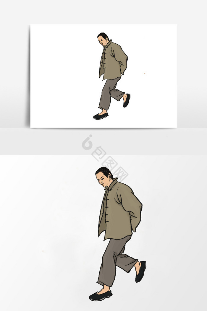 淡彩国画的民国时期行人路人