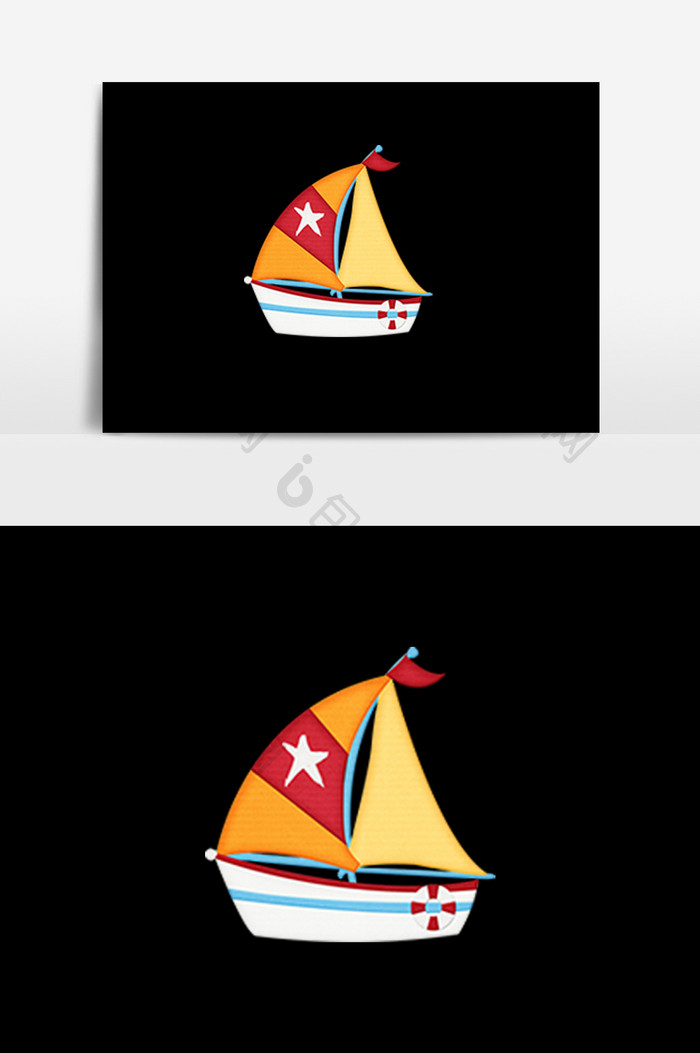手绘小帆船插画元素
