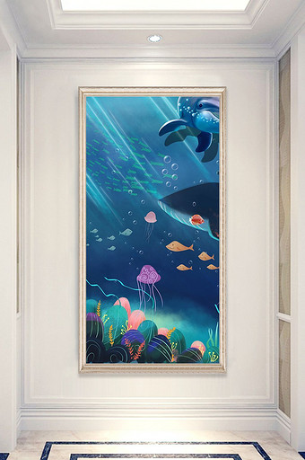 现代唯美海洋动物世界海豚玄关装饰画图片