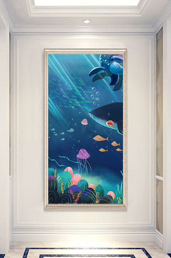 现代唯美海洋动物世界海豚玄关装饰画图片下载