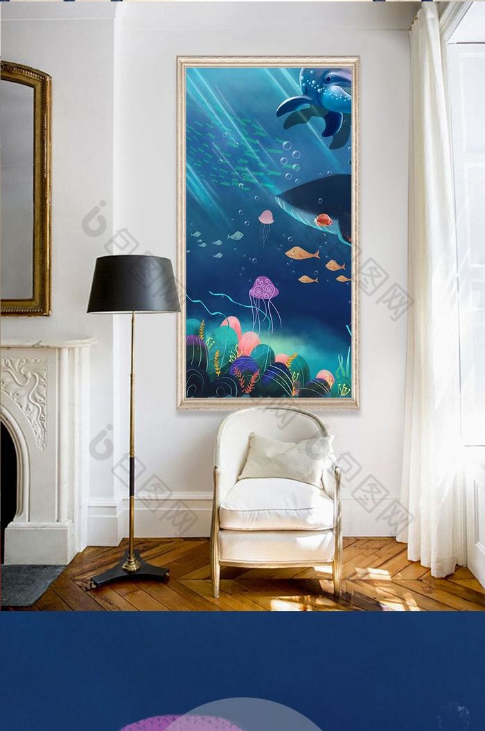 现代唯美海洋动物世界海豚玄关装饰画