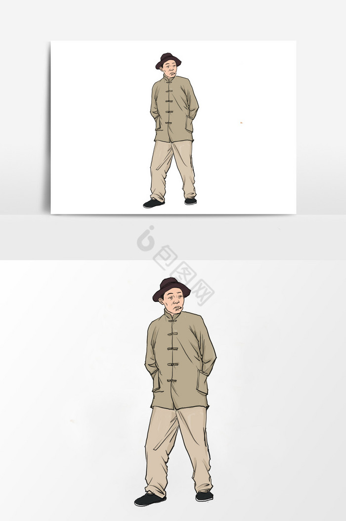 淡彩国画的古代路人夜晚在夜市中行走的路人冬天大雪过后打伞行走的路