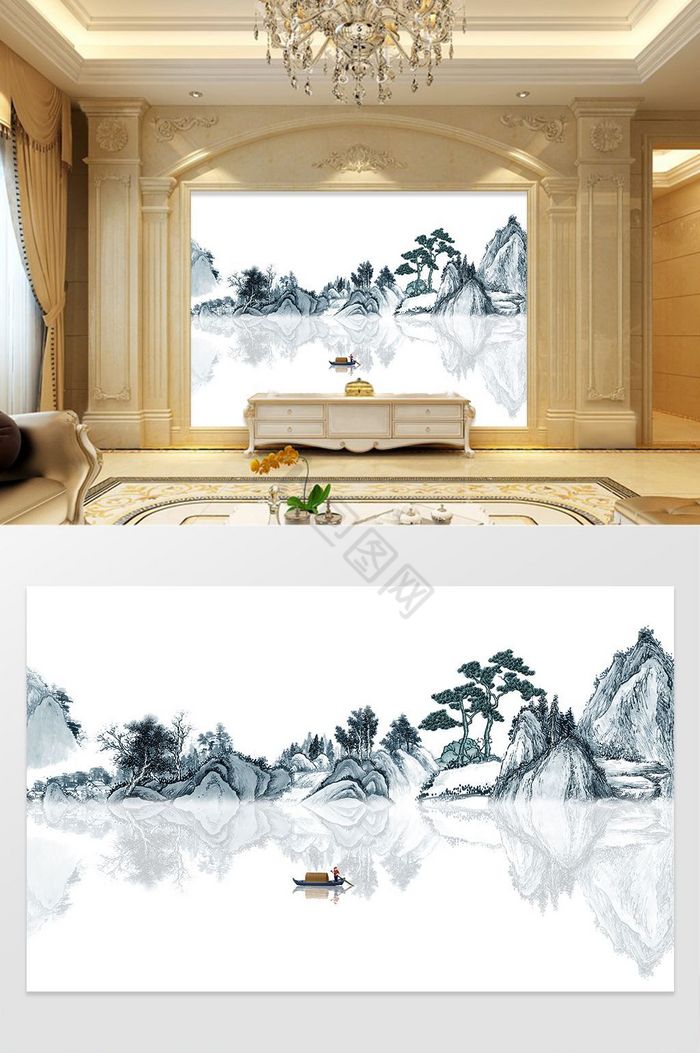 新中式抽象国画山水风景艺术水墨背景墙图片
