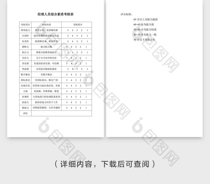 经理综合素质考核表文档封面word模板