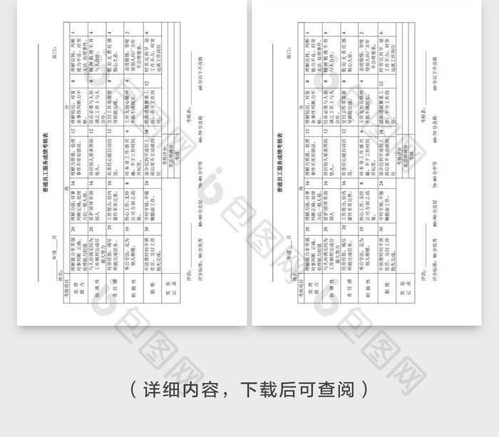 服务成绩考核表企业文档封面word模板