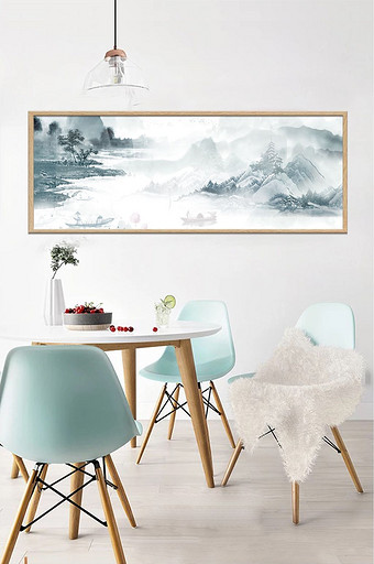 新中式山水国画水墨背景墙风情图片