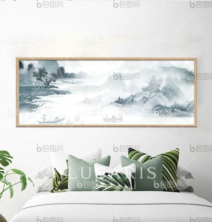新中式山水国画水墨背景墙风情-新中式山水国画水墨背景墙风情效果图-【包图网】