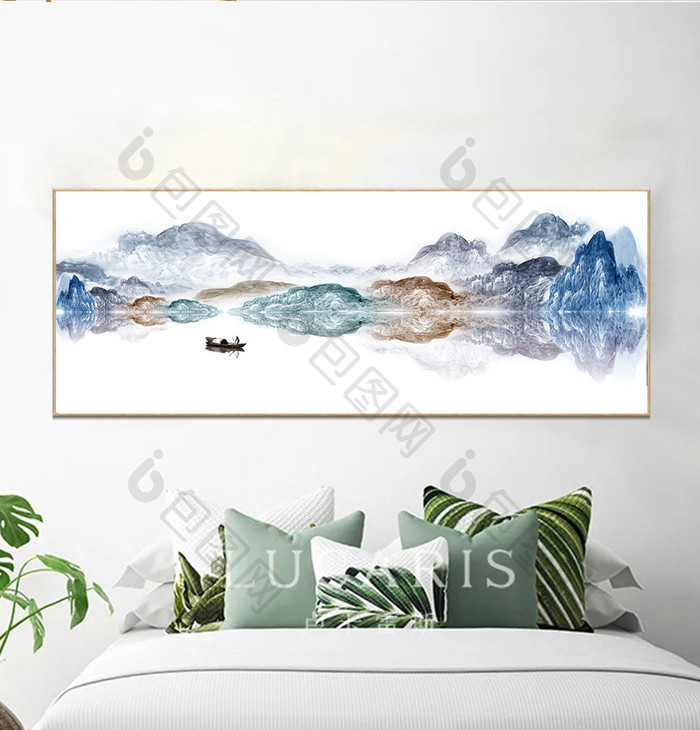 新中式山水国画水墨背景墙风情九州