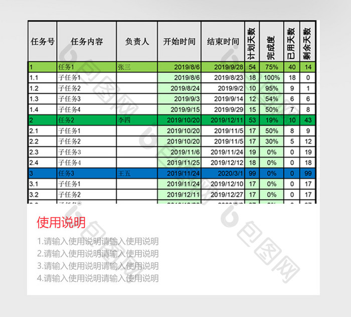 项目进度表EXCEL模板