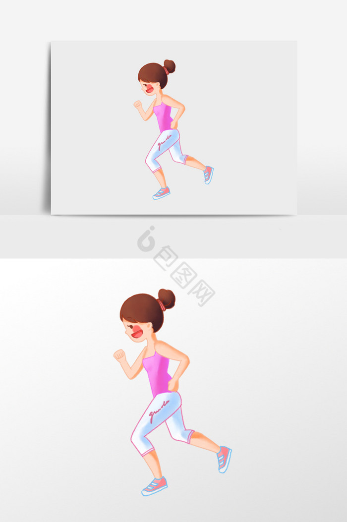 扎丸子头跑步的女孩插画图片