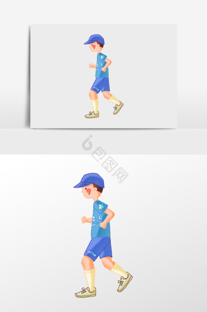 戴帽子跑步的男孩插画图片