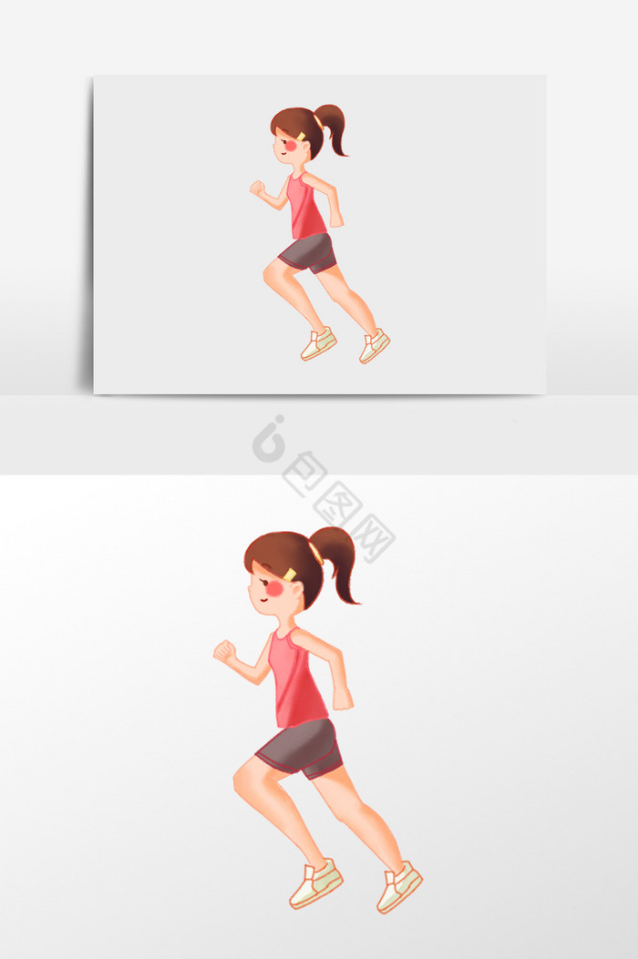 扎马尾跑步的女孩插画图片