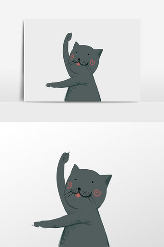 手绘搞怪小黑猫插画元素图片