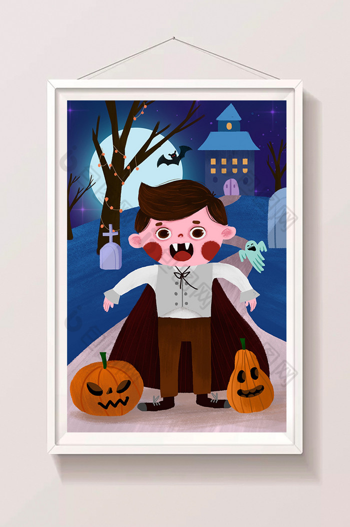 万圣节之吸血鬼小男孩插画图片