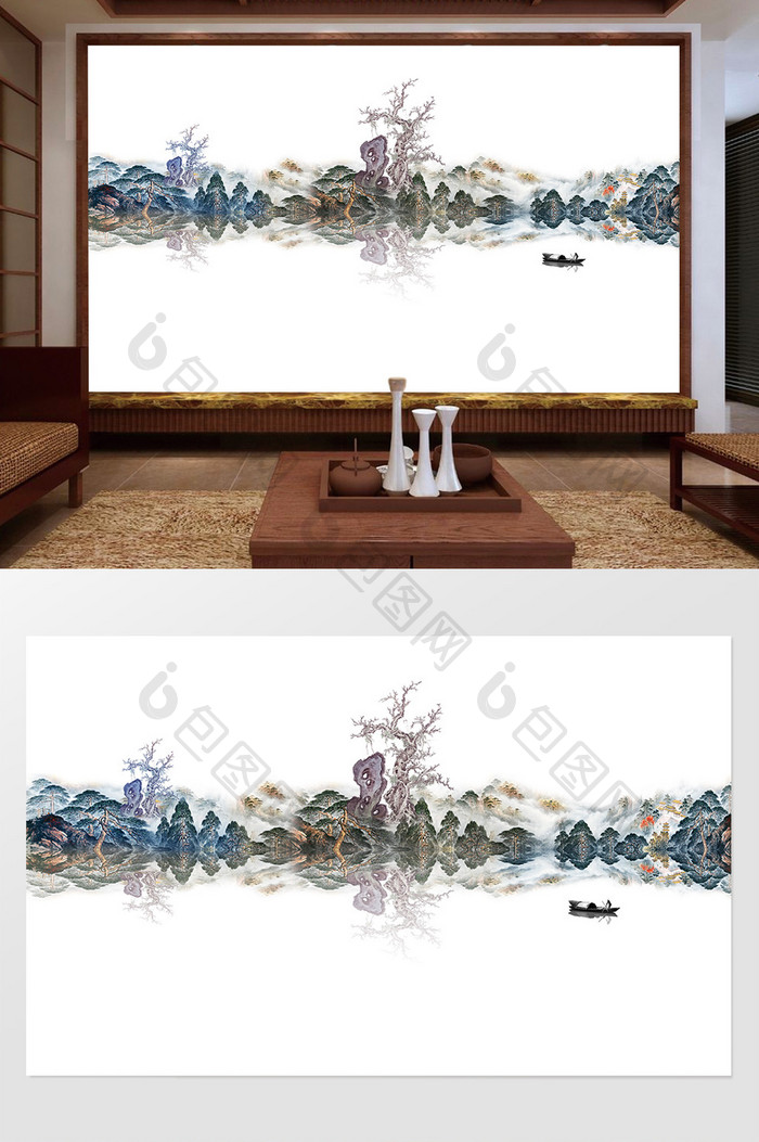 新中式山水国画水墨背景墙印象风情