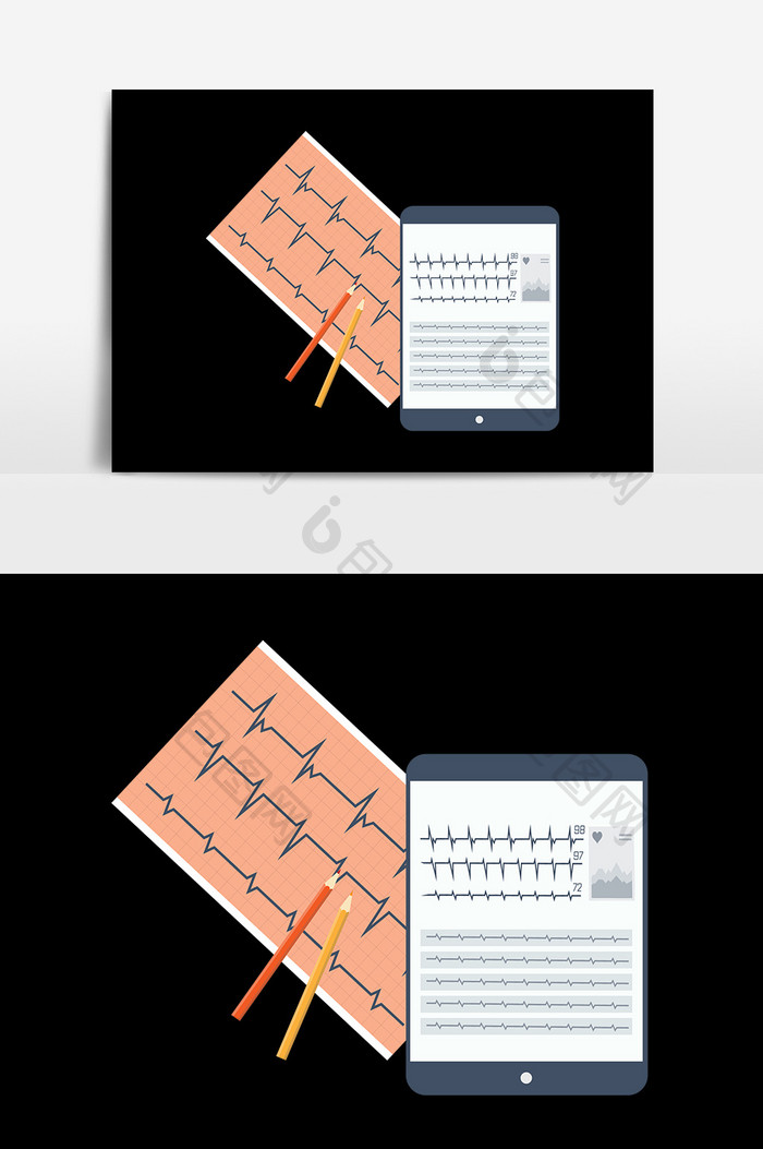 手绘卡通心电图设计元素