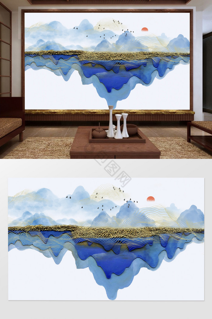 浮雕立体抽象山水电视背景墙图片