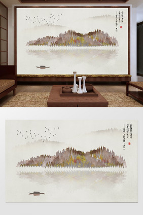 新中式意境山水沙发背景墙