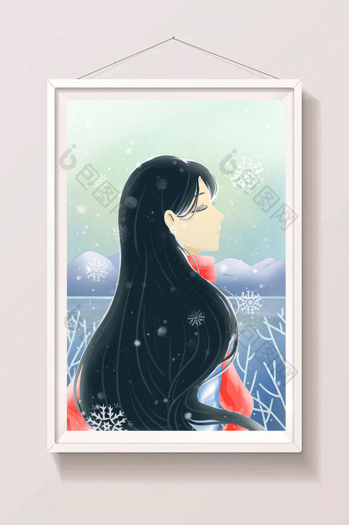 黑色蓝色唯美卡通小雪大雪冬季节气插画海报