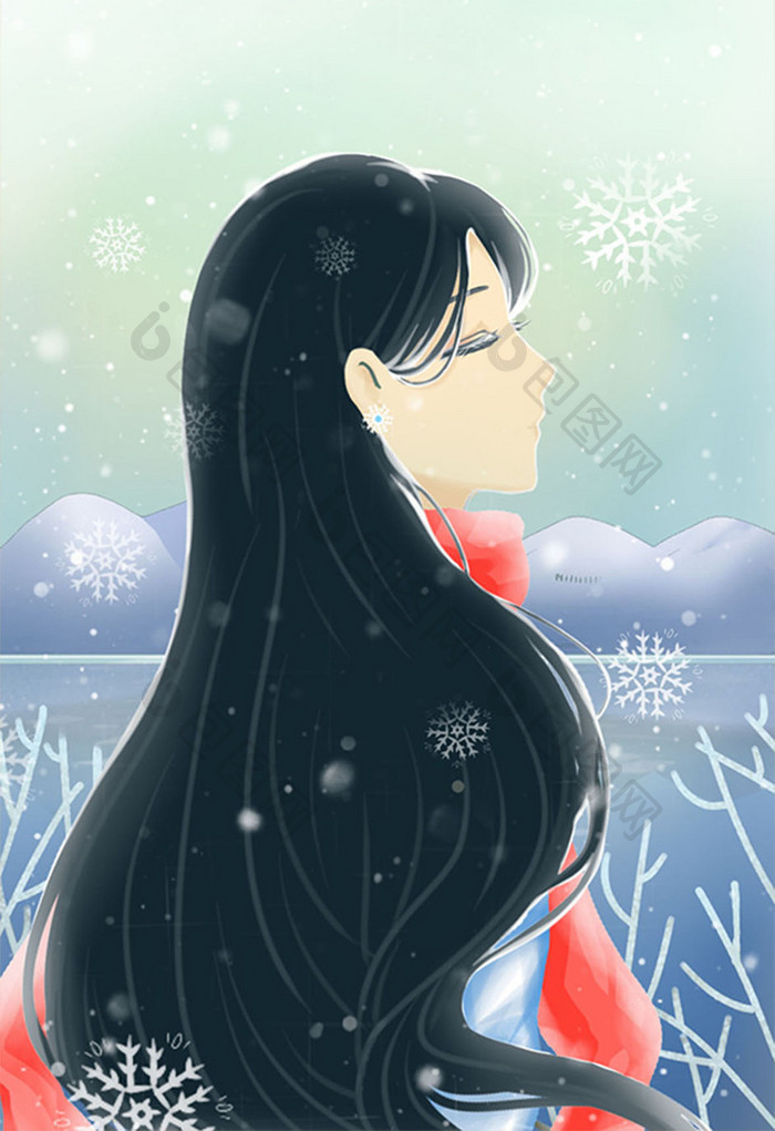 黑色蓝色唯美卡通小雪大雪冬季节气插画海报