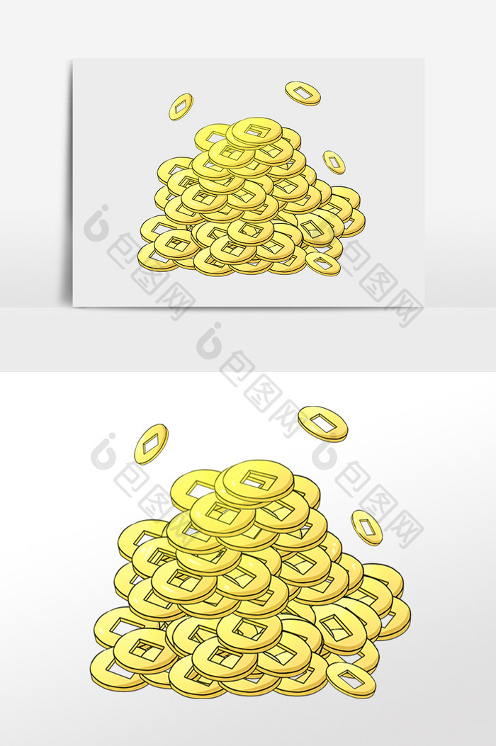 手绘金色钱币插画元素