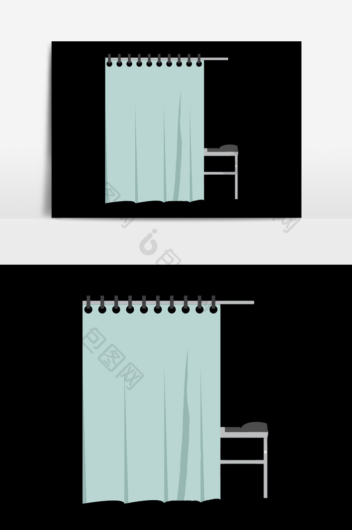 手绘带帘子的病床插画元素