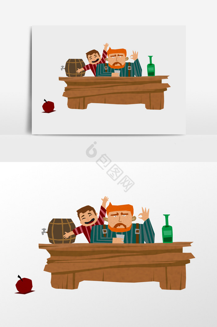 桌子前搞怪的人喝酒的人插画图片