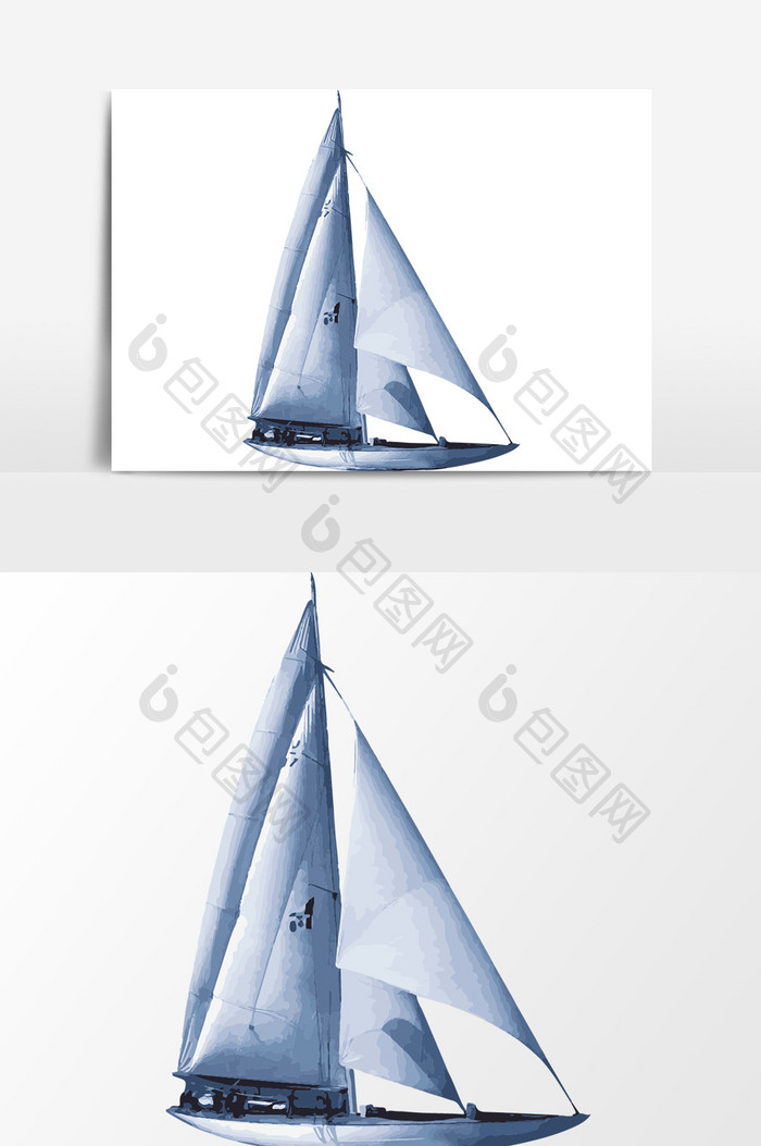 手绘卡通帆船元素设计