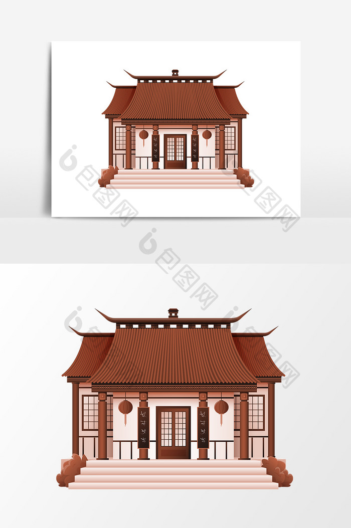 手绘卡通古典建筑设计元素