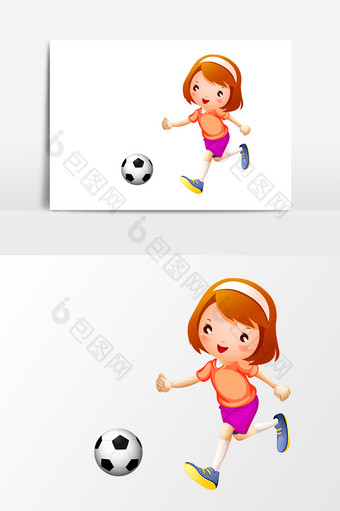 卡通女孩踢足球元素图片