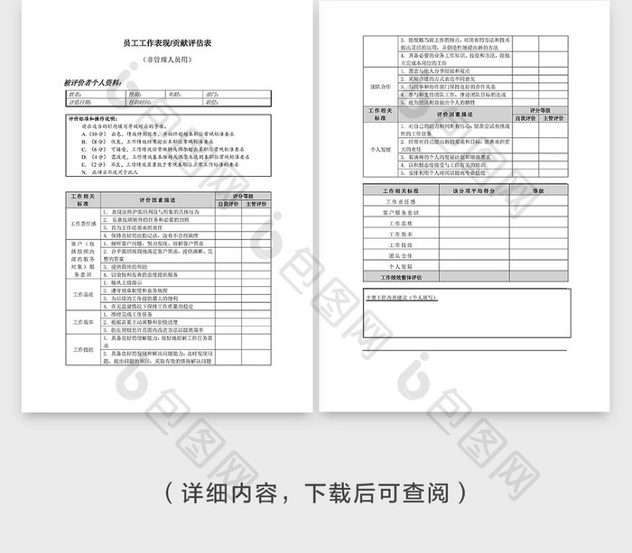 员工表现贡献评估表企业封面word模板