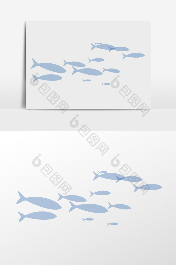 手绘纯色海鱼群插画元素