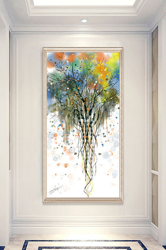 欧式现代手绘抽象树玄关装饰画图片