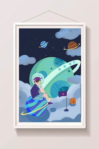 扁平宇宙插画太空宇航员手绘宇航员卡通星球图片