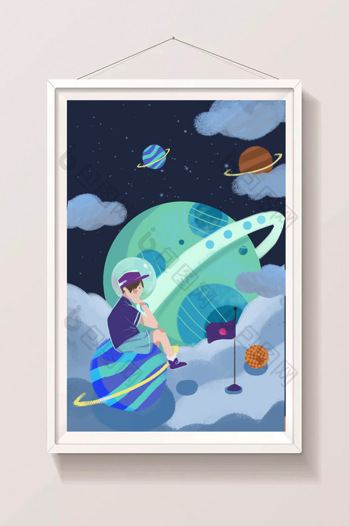 扁平宇宙插画太空宇航员手绘宇航员卡通星球
