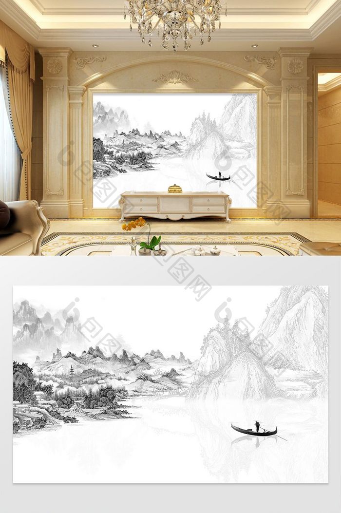 新中式水墨国画抽象山水背景墙国画艺术