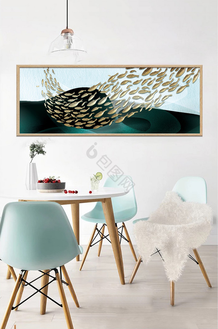 抽象意境山水鱼群装饰画图片