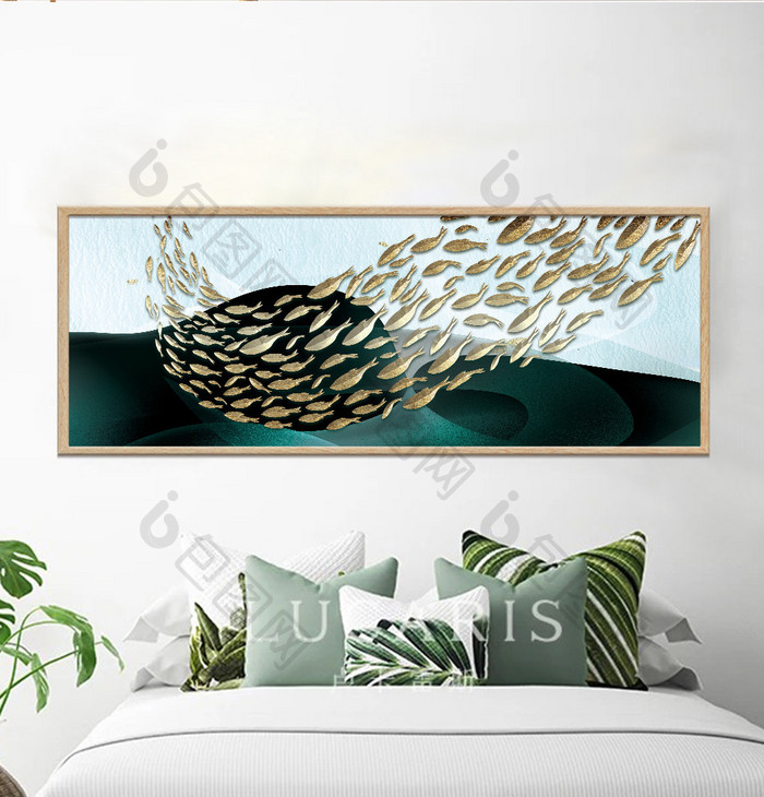 抽象意境山水鱼群装饰画
