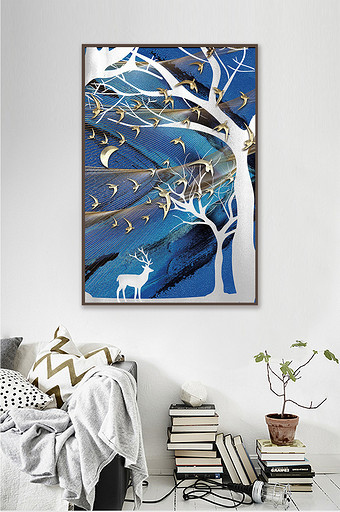 抽象现代北欧风丛林麋鹿装饰画图片