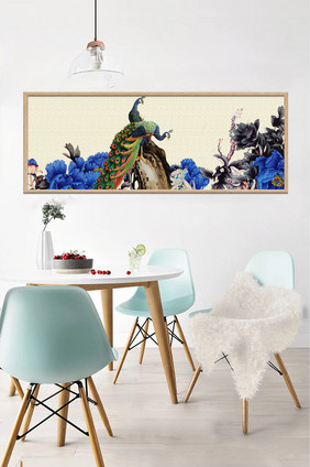 中国风新中式国画孔雀鸟类装饰画素材背景墙