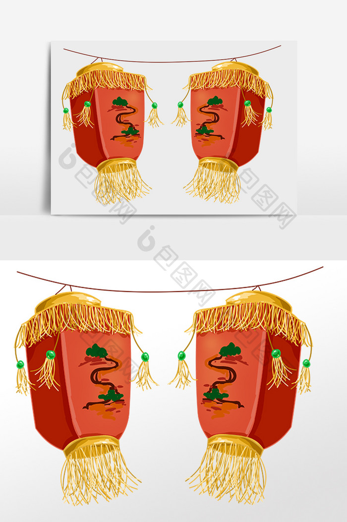 手绘新年印花灯笼插画元素