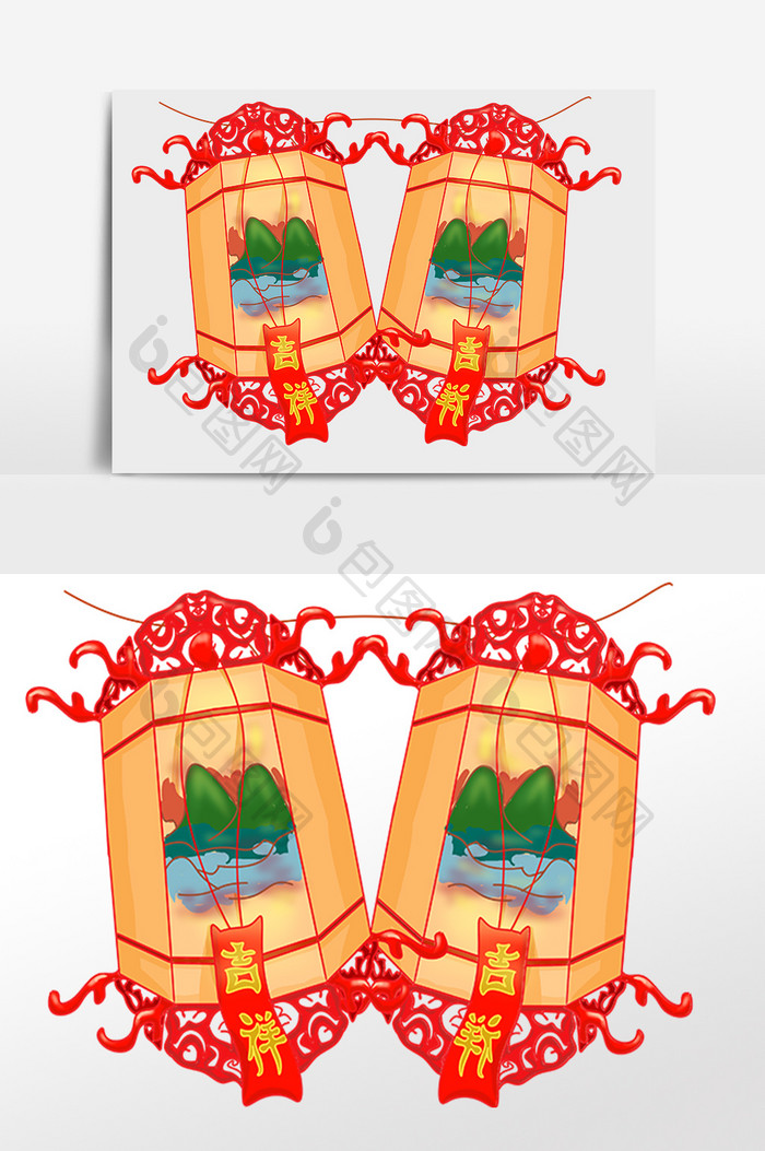 手绘新年古风灯笼插画元素