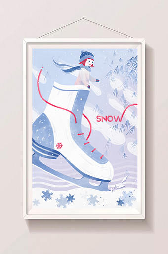 冬天节气立冬小雪大雪浅蓝色卡通插画海报图片