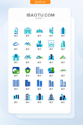 蓝色房产中介互联网矢量UI素材ICON