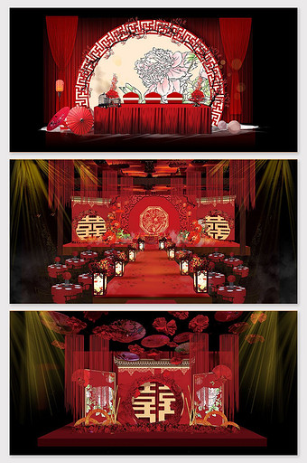 中国红中式复古婚礼效果图图片