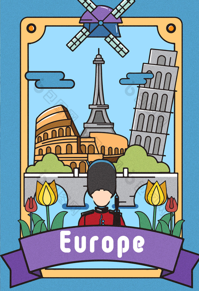 欧洲风光建筑插画图片